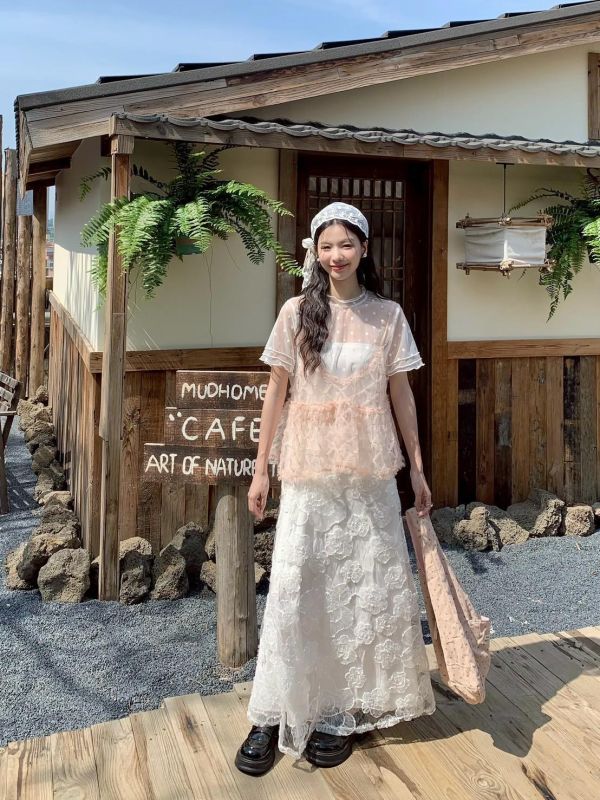 自訂款 誓約花影 立體花紋蕾絲長裙（婚禮優雅款）（2色） 