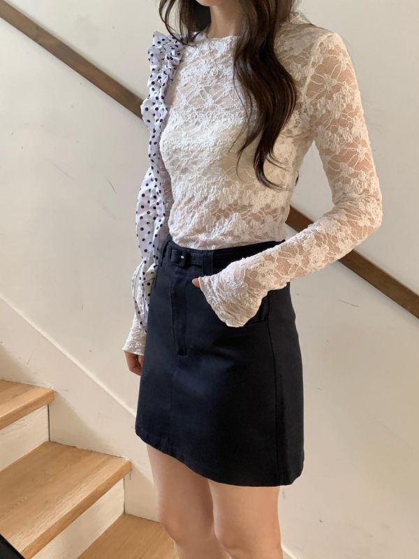 清冷系高腰A字短裙（附腰帶） 