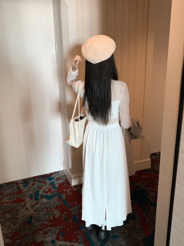 輕甜美感 優雅提花鬆緊腰層次長裙 