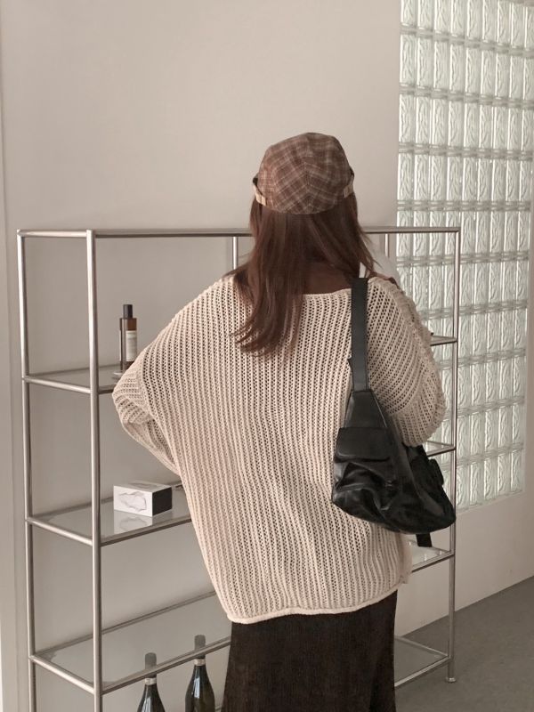 冬日溫暖系 洞洞針織上衣 V領寬鬆版（3色） 