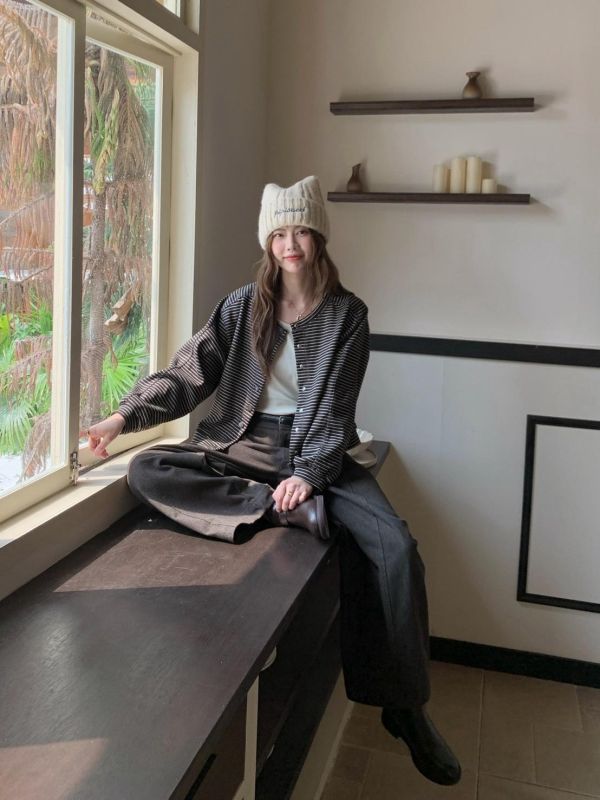 深焙秋日手札 棉質排扣罩衫＋背心兩件套 日系條紋開襟外套 秋季層次穿搭 （4色） 