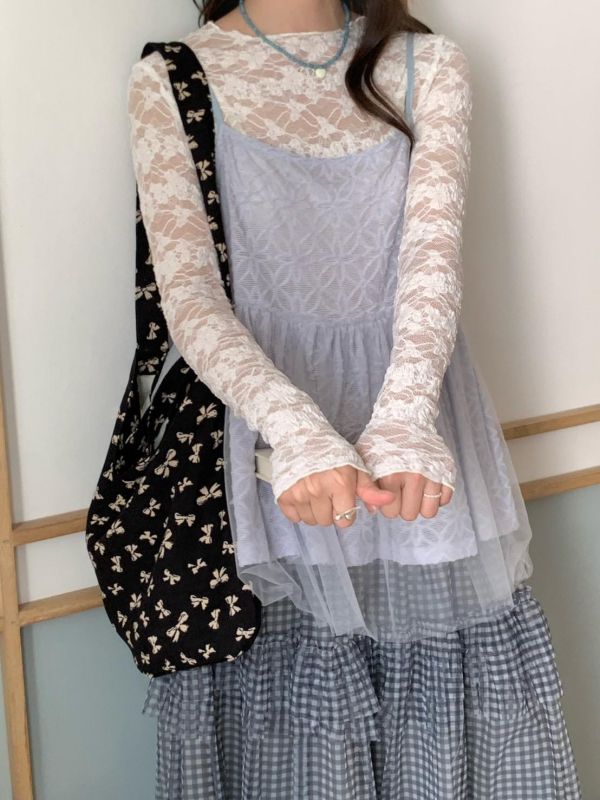 星光輕紗娃娃背心 韓系透紗層次 小性感寬鬆顯瘦 外搭內搭背心（4色） 