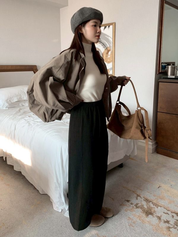 韓系軟霧日常 壓摺針織半裙 顯瘦日常款 