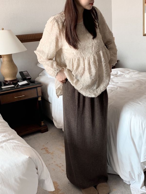 韓系軟霧日常 壓摺針織半裙 顯瘦日常款 