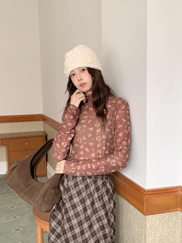 穗花公主 韓系碎花網紗上衣 溫柔奶霧小花 單穿疊穿都美 顯瘦不刺癢（四色） 