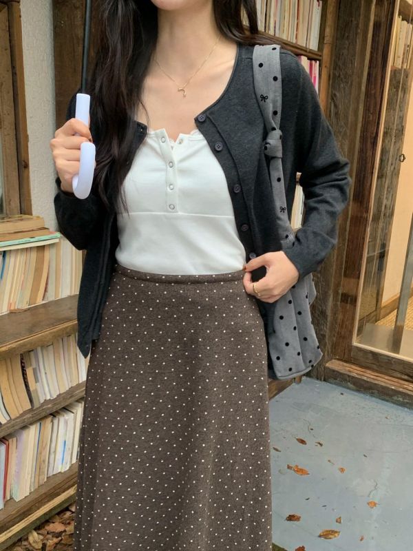 秋日奶油排扣罩衫 圓領針織開襟外套 韓系薄款長袖上衣 百搭小外套(5色） 