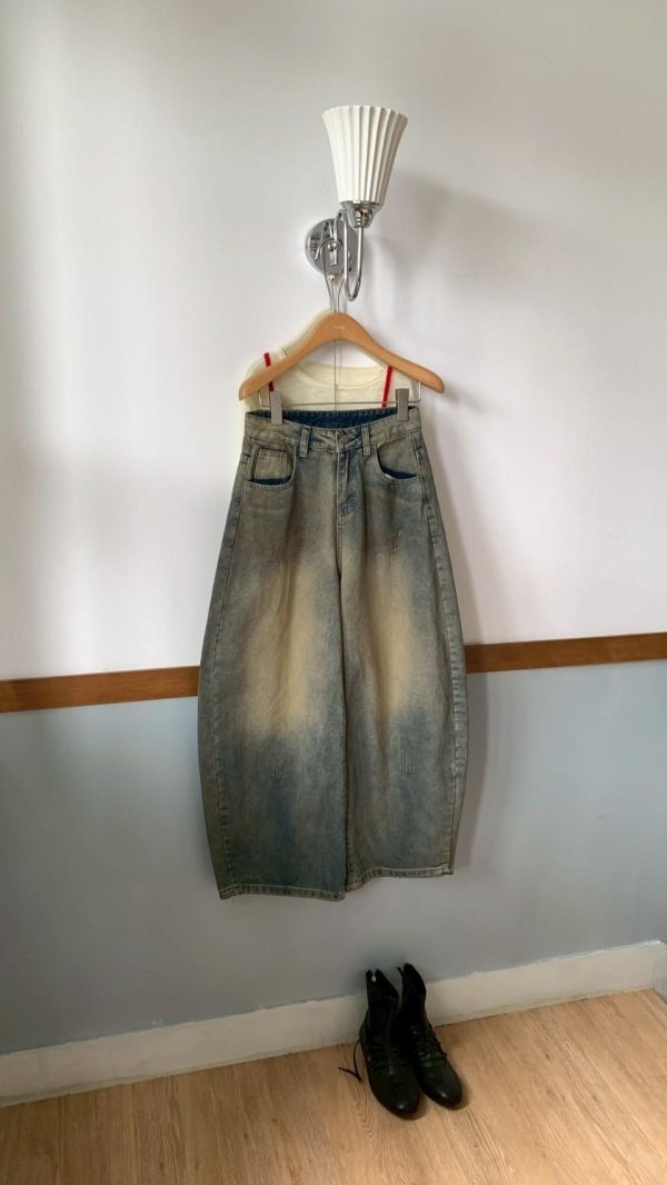 流浪日光刷色牛仔長褲 高腰彎刀顯瘦版 