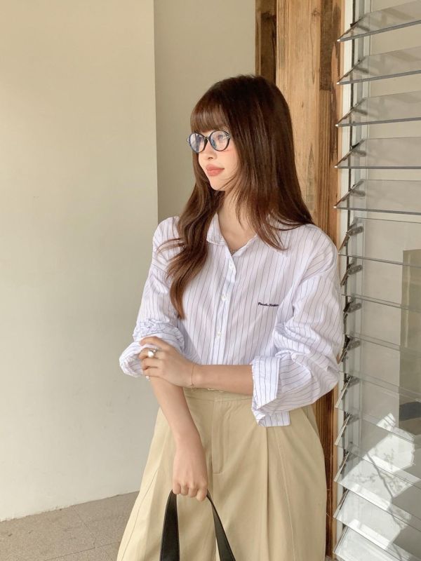 清晨藍調百搭長袖襯衫 顯瘦襯衫 學院風襯衫 氣質藍色襯衫 上班通勤穿搭（2色） 