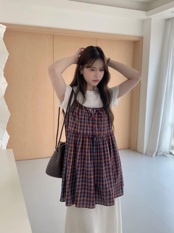 英倫週末日記 格紋細肩洋裝 輕甜版型背心（2色） 