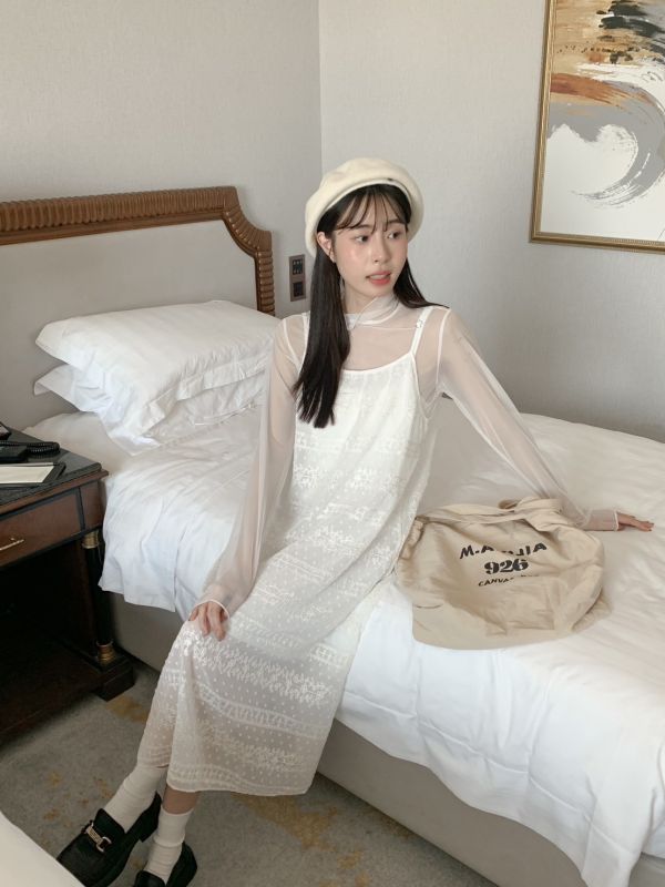 峇里少女的舞蹈 仙女感花花洋裝 單色 