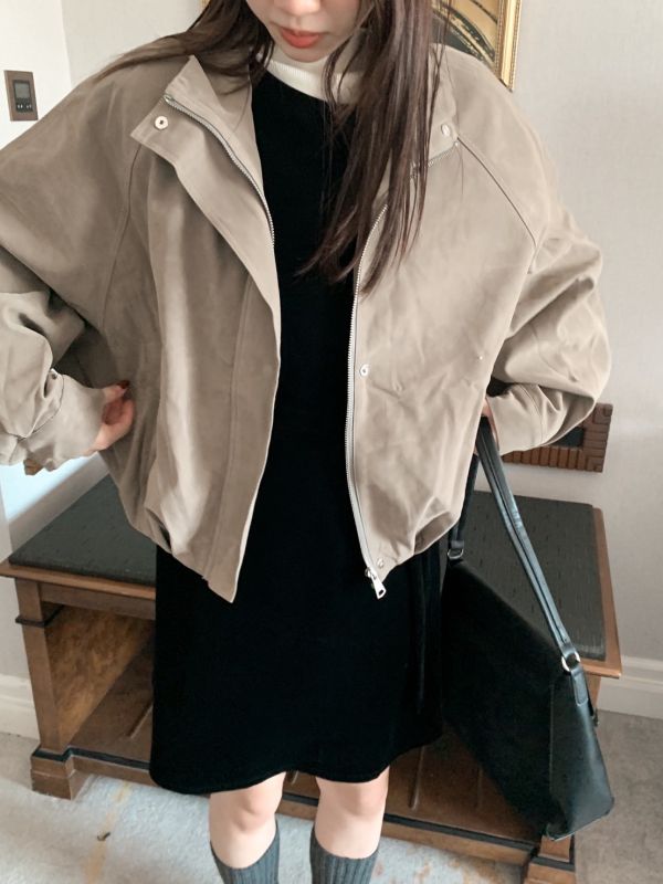 冬季綠野 霧面麂皮 立領澎感外套 高級感顯瘦版（2色） 