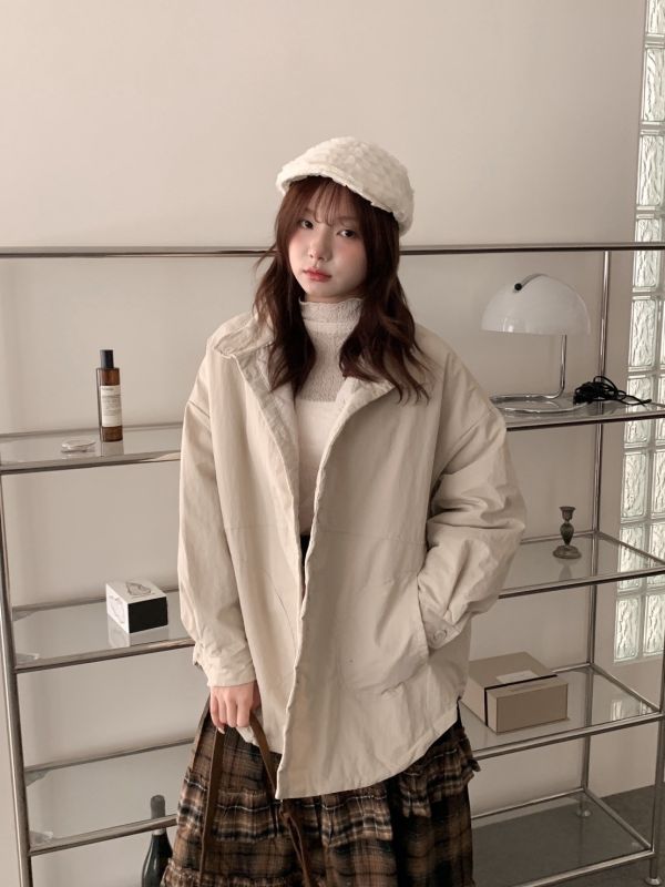 自訂款 極簡系女孩必備外套 立領壓褶棉面 寬鬆防風版型（3色） 