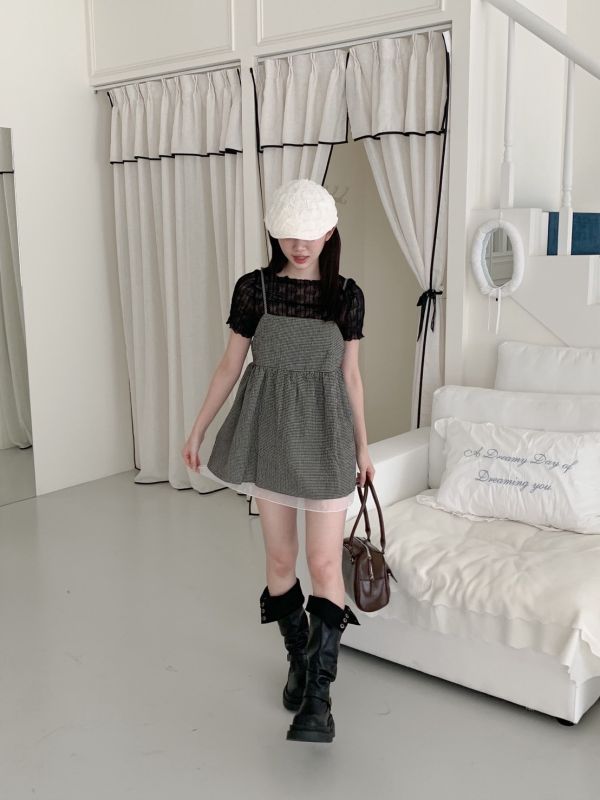 鄰家女孩格紋綁帶背心 