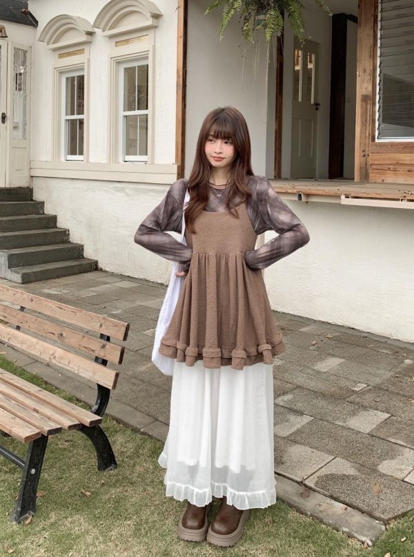 輕霧漫步 荷葉裙 韓系飄逸顯瘦長裙 百搭氣質半身裙（3色） 