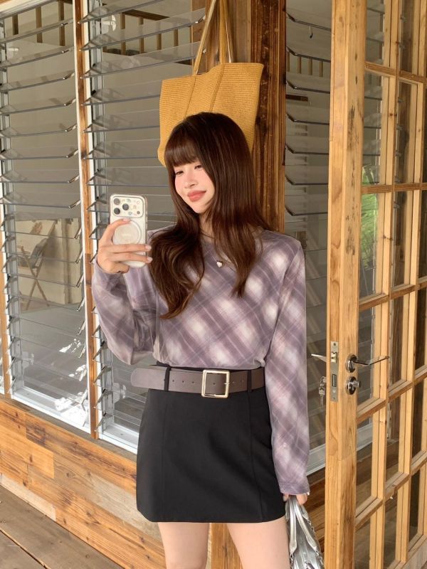 落日咖啡館 氣質A字裙 顯腿長百搭短裙 秋冬質感小裙子 氣質通勤約會穿搭（附皮帶） 