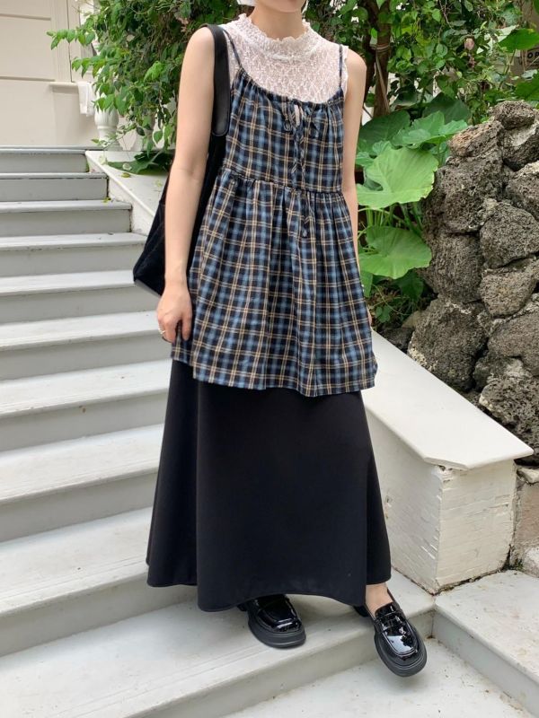 英倫週末日記 格紋細肩洋裝 輕甜版型背心（2色） 