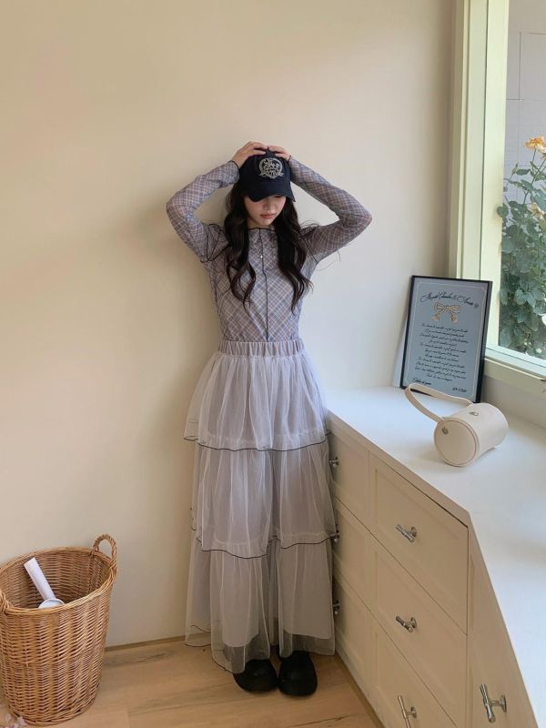 巴黎晨霧仙氣感 多層紗裙 高腰長裙 蛋糕裙(3色） 