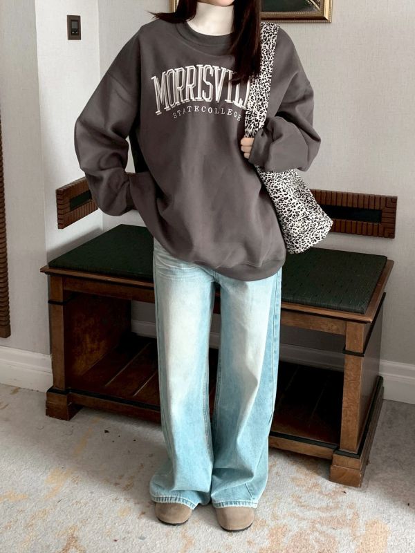 藍調時光 貓抓紋 復古刷色寬褲顯腿長版 百搭不挑人牛仔褲 