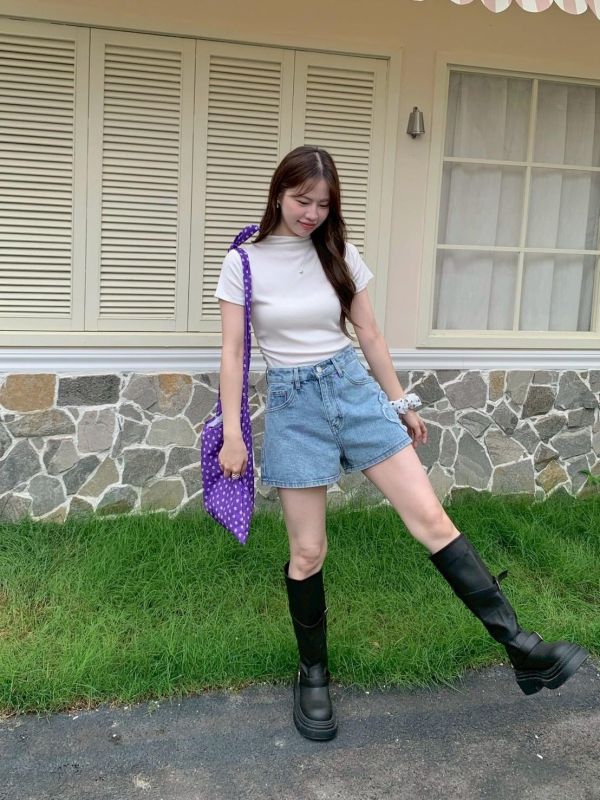 南法日常穿搭 立體花牛仔短褲 百搭顯腿長款（3色） 