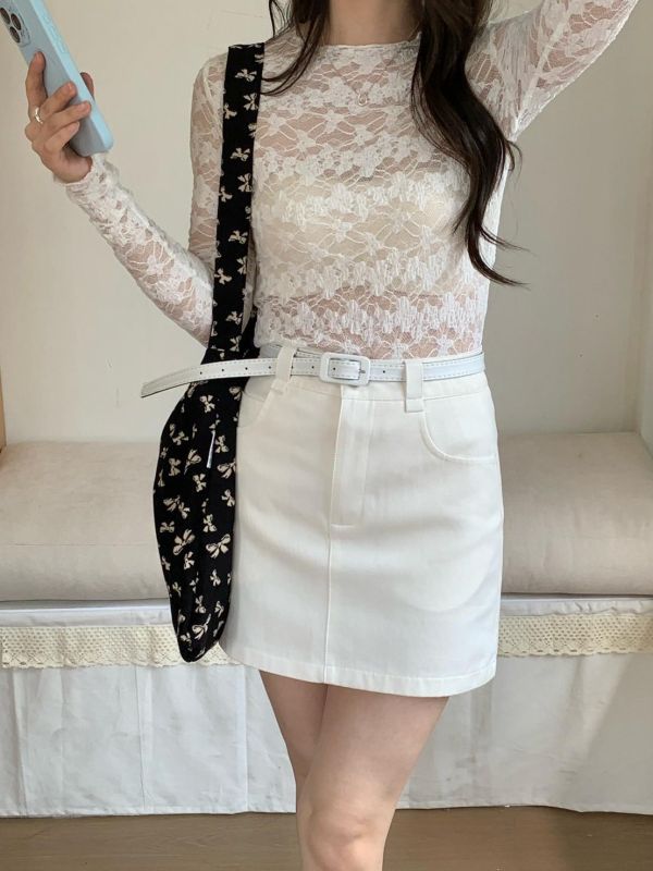 清冷系高腰A字短裙（附腰帶） 