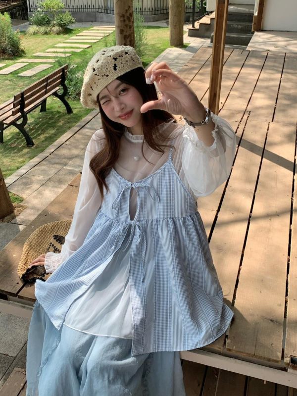 早安夏日 格紋細肩背心 格紋細肩背心 韓系吊帶背心 女生背心 夏天上衣 清新少女穿搭（3色） 