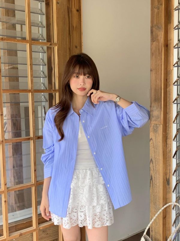 清晨藍調百搭長袖襯衫 顯瘦襯衫 學院風襯衫 氣質藍色襯衫 上班通勤穿搭（2色） 