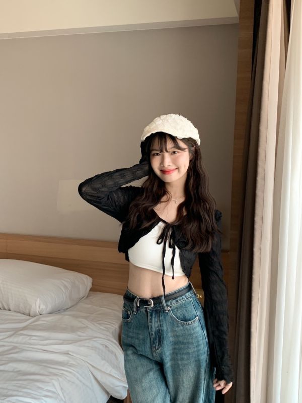 溫柔女神 翻領提花罩衫 