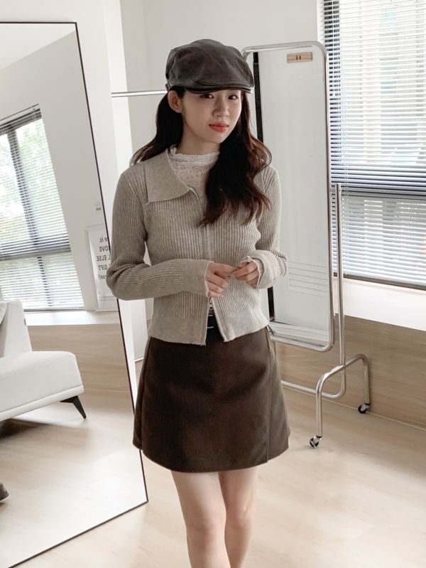 特務女孩雙拉鍊坑條針織上衣（5色） 