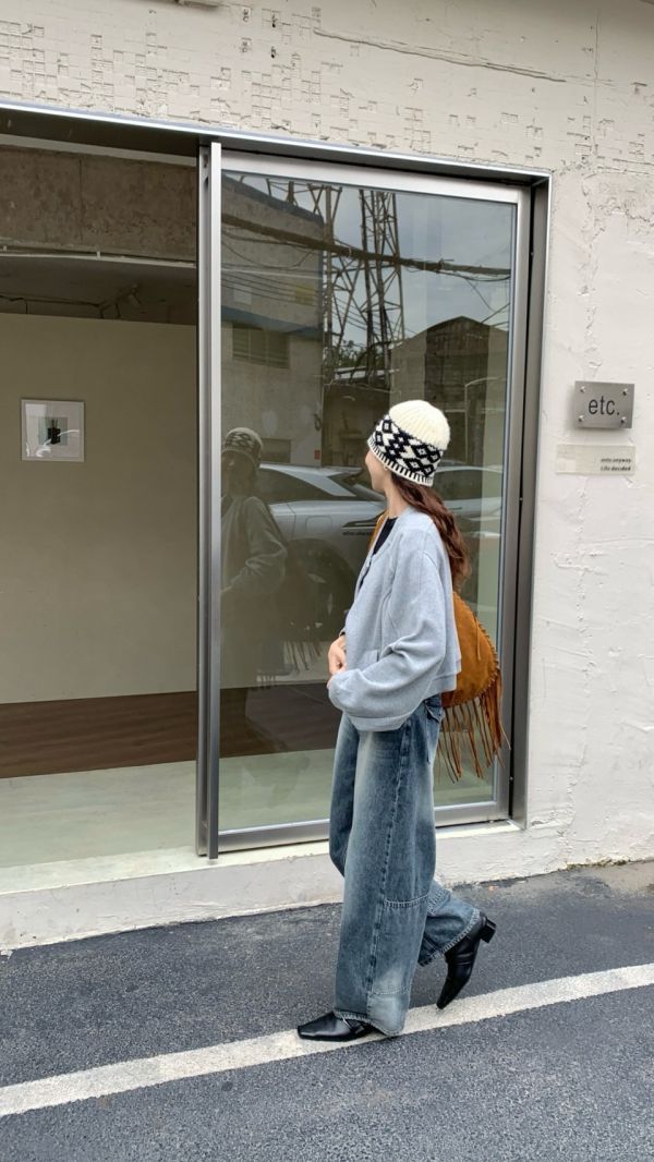 霧藍潮汐 復古做舊質感長褲 