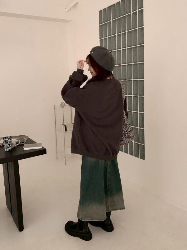 在舊時光裡散步 做舊刷色A字長裙 微破壞高腰設計 顯瘦復古風（S-XL) 