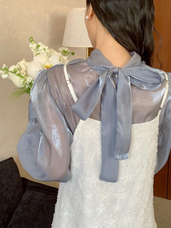 自訂款 微光誓約 透紗後綁帶婚禮上衣（3色） 