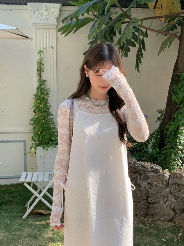 光影之間 空氣感細肩帶綁帶長洋裝 韓系疊穿洋裝 （2色） 