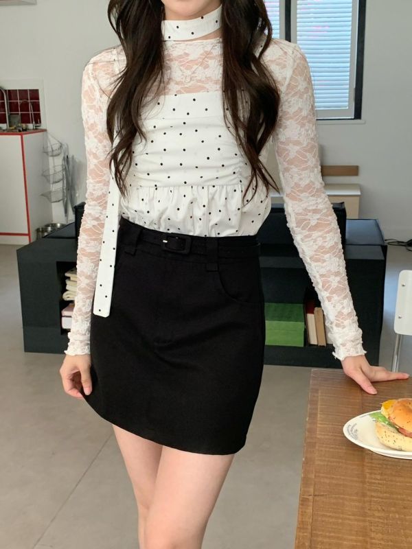 清冷系高腰A字短裙（附腰帶） 