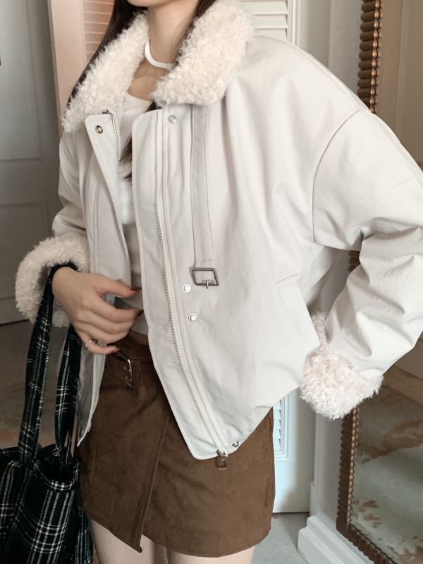 奶霜暖語 毛毛領短版外套 保暖小澎設計（3色） 