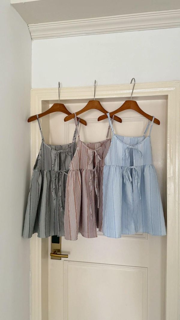 早安夏日 格紋細肩背心 格紋細肩背心 韓系吊帶背心 女生背心 夏天上衣 清新少女穿搭（3色） 