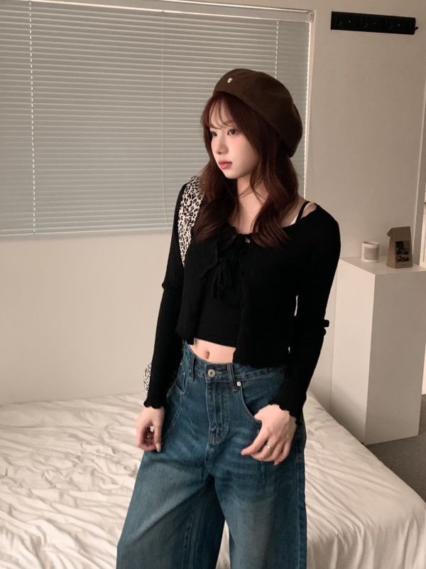 質感日常 薄針織綁帶外套＋吊帶套裝 兩件式上衣組(4色） 