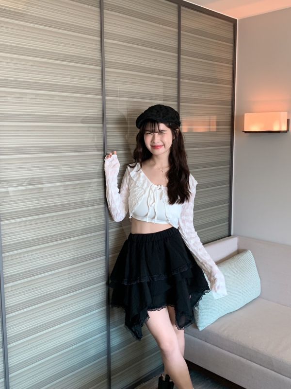 溫柔女神 翻領提花罩衫 