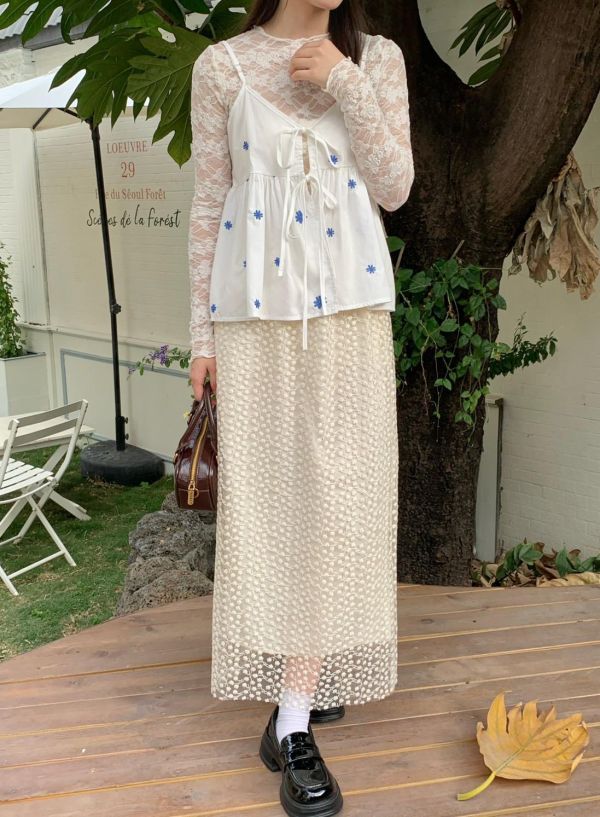 剛剛好的溫柔蕾絲長裙 韓系高腰顯瘦飄逸裙 氣質百搭（2色） 