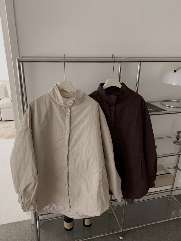 自訂款 極簡系女孩必備外套 立領壓褶棉面 寬鬆防風版型（3色） 