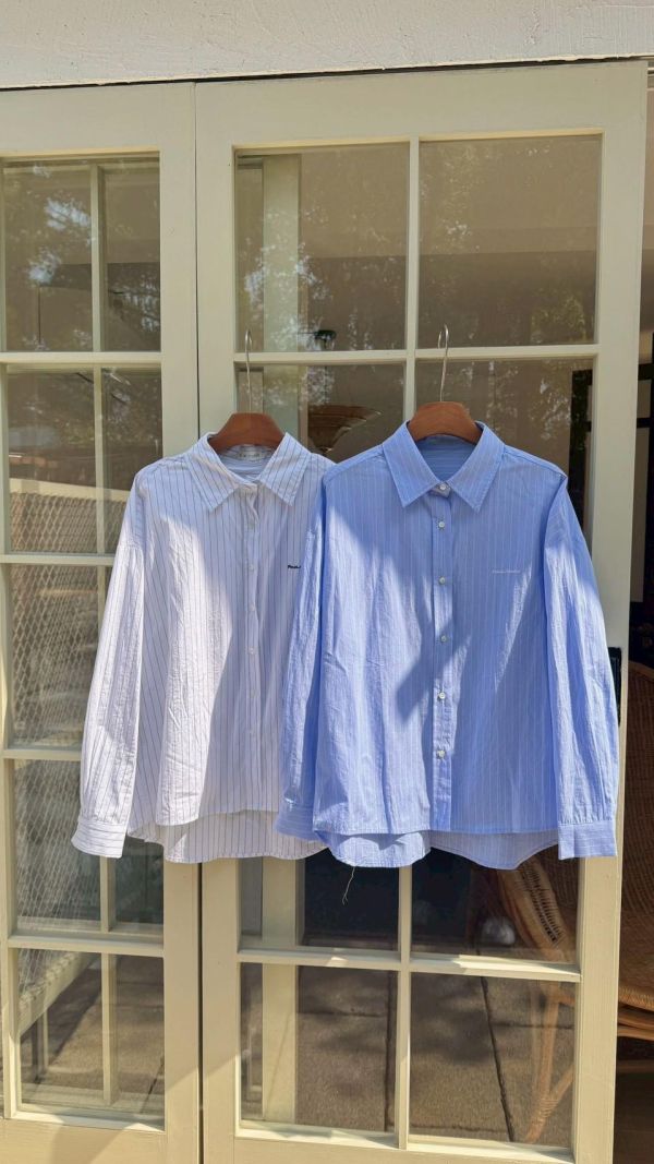 清晨藍調百搭長袖襯衫 顯瘦襯衫 學院風襯衫 氣質藍色襯衫 上班通勤穿搭（2色） 