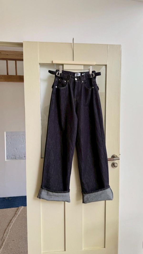 深夜街拍牛仔褲 韓系高腰顯瘦牛仔褲 女生百搭寬褲 復古深色牛仔褲（S-XL) 