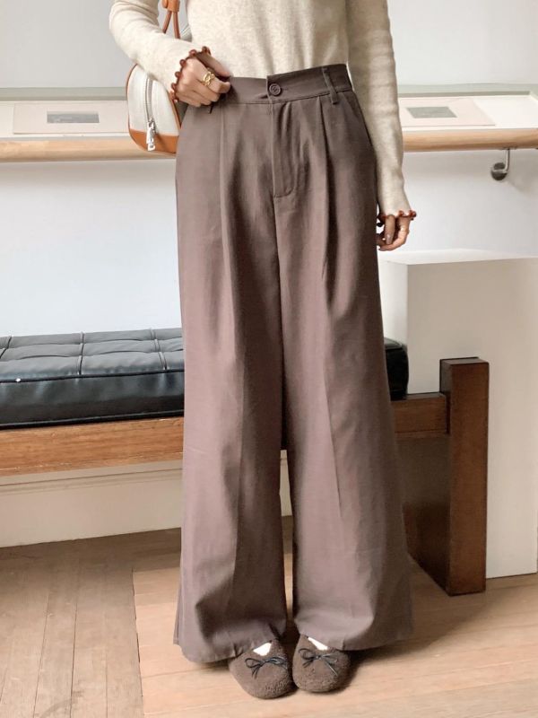 紳士起源 韓系洗水麻棉寬褲 垂墜顯瘦直筒 高腰修身 涼感不悶 通勤日常必收（5色） 