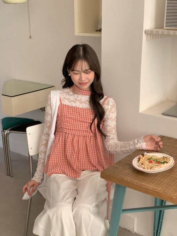 初戀日記 格紋背心 韓系甜感小可愛 顯瘦傘狀上衣（3色） 