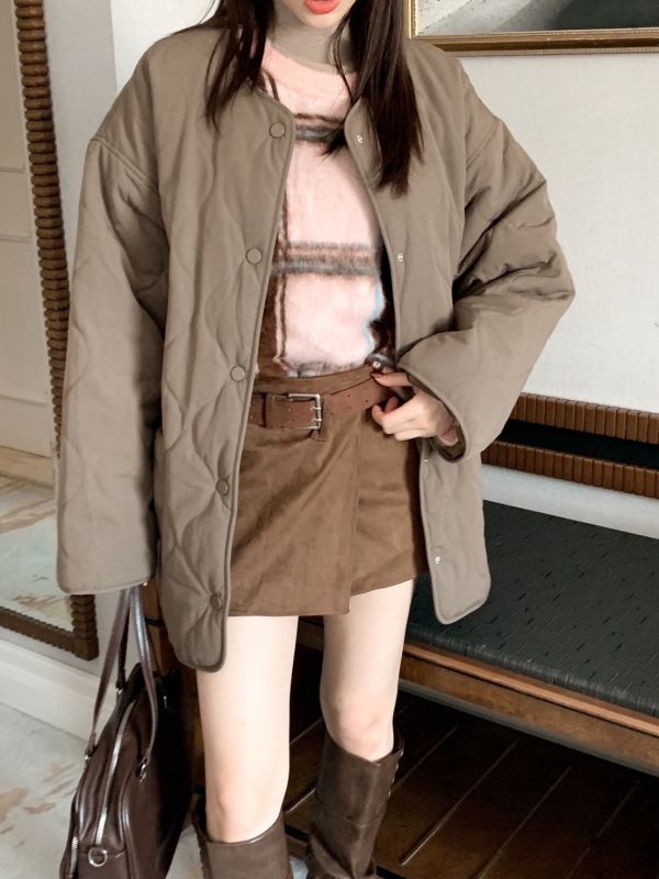 初醒清晨 奶霧感 日系菱格鋪棉外套 輕暖不臃腫（4色） 