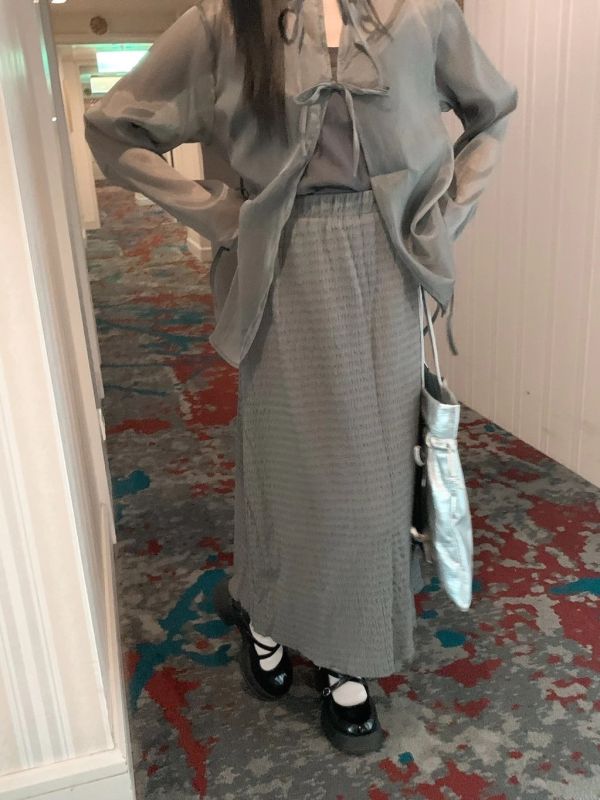 輕甜美感 優雅提花鬆緊腰層次長裙 