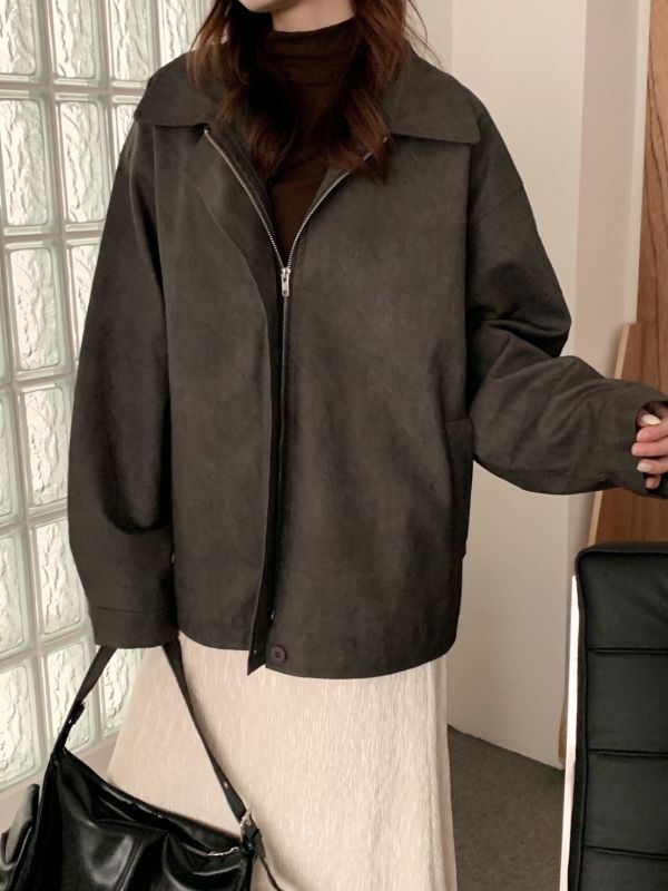 自訂款 慢生活的衣櫥裡 霧感皮外套 落肩寬版 不挑人穿 質感霧面皮革外套（2色） 