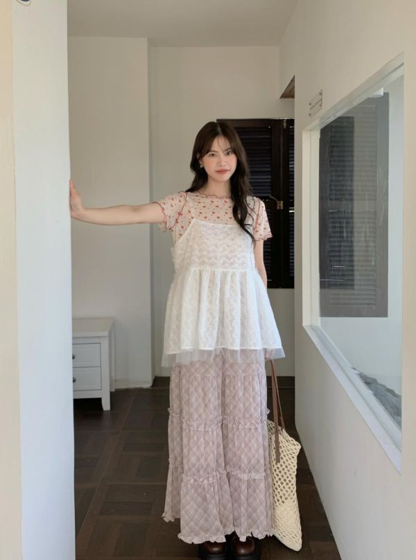 花霧蕾絲網紗背心 韓系甜美網紗背心 小隻女孩百搭疊穿（3色） 