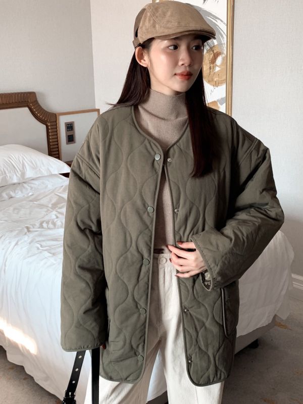 初醒清晨 奶霧感 日系菱格鋪棉外套 輕暖不臃腫（4色） 