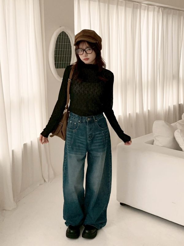 柔和打底 皺皺透膚高領長袖上衣 法式內搭 捲邊設計 百搭打底衫 （3色） 