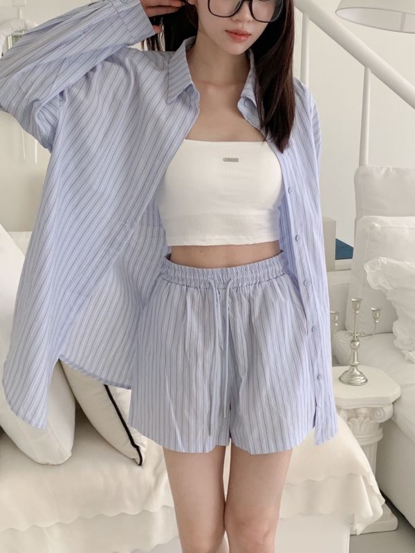 夏日小清新 簡約直條紋套裝 